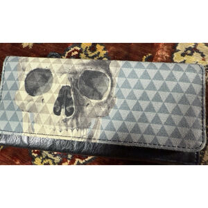 Loungefly Skull Wallet Gothic Clutch Black Faux Leather Studded